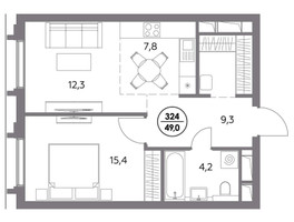 Планировка однокомнатной(квартира) площадью 49 квадратных метров в “ЖК Дом 56”
