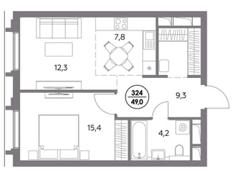 Планировка однокомнатной(квартира) площадью 49 квадратных метров в ЖК “ЖК Дом 56”