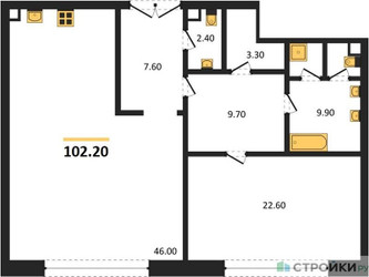 Планировка однокомнатной(квартира) площадью 102.2 квадратных метров в ЖК “ЖК Nicole (Николь)”