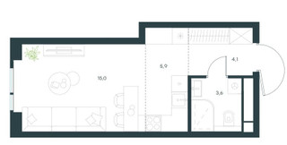 Планировка студии(квартира) площадью 28.6 квадратных метров в “Level Войковская”