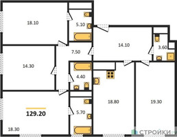 Планировка 4+ комнатной(квартира) площадью 129.2 квадратных метров в “ЖК Интонация”