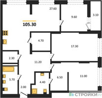 Планировка трехкомнатной(квартира) площадью 105.3 квадратных метров в “ЖК Первый квартал”