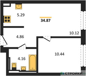 Планировка однокомнатной(квартира) площадью 34.87 квадратных метров в ЖК “ЖК Квартал Герцена”