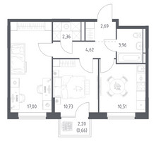 Планировка двухкомнатной(квартира) площадью 52.53 квадратных метров в “ЖК Богдановский Лес”