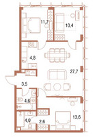 Планировка трехкомнатной(квартира) площадью 83.3 квадратных метров в “ЖК Симфония 34”