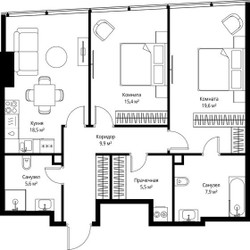Планировка двухкомнатной(квартира) площадью 82.4 квадратных метров в ЖК “ЖК ОНЕ”