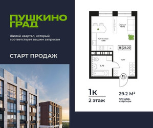 Планировка однокомнатной(квартира) площадью 29.2 квадратных метров в ЖК “ЖК Пушкино Град”