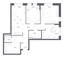 Планировка трехкомнатной(квартира) площадью 88.24 квадратных метров в “ЖК Богдановский Лес”