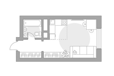 Планировка студии(квартира) площадью 24.33 квадратных метров в ЖК “ЖК Ильинойс”
