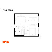 Планировка однокомнатной(квартира) площадью 34.2 квадратных метров в “ЖК Яуза Парк (Мытищи)”