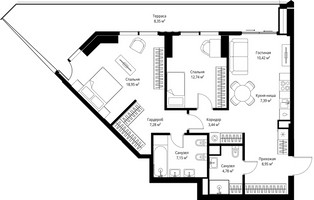 Планировка двухкомнатной(квартира) площадью 89.45 квадратных метров в “ЖК Джойс”