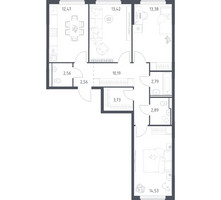 Планировка трехкомнатной(квартира) площадью 78.52 квадратных метров в “ЖК Горки Парк”