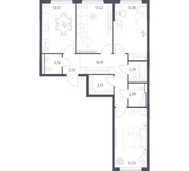 Планировка трехкомнатной(квартира) площадью 78.52 квадратных метров в ЖК “ЖК Горки Парк”