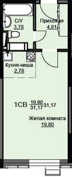 Планировка студии(квартира) площадью 31.5 квадратных метров в ЖК “ЖК Соболевка”