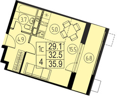 Планировка студии(квартира) площадью 32.5 квадратных метров в “ЖК River Park”