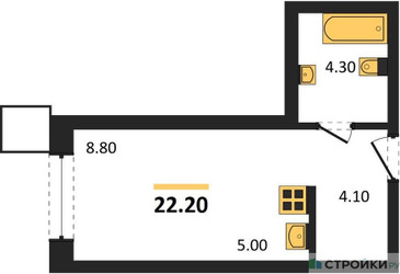 Планировка студии(квартира) площадью 22.2 квадратных метров в ЖК “Сити квартал Отрада”