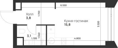 Планировка студии(квартира) площадью 22.7 квадратных метров в ЖК “ЖК Войс”