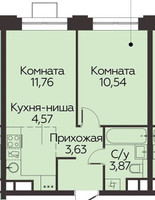 Планировка однокомнатной(квартира) площадью 34.4 квадратных метров в “ЖК Каштановая роща”
