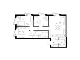 Планировка трехкомнатной(квартира) площадью 82.2 квадратных метров в “ЖК Кронштадтский 9”