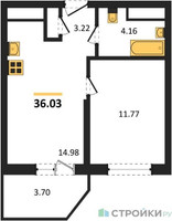 Планировка однокомнатной(квартира) площадью 36.03 квадратных метров в “ЖК ВОСТОК II”