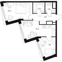 Планировка двухкомнатной(квартира) площадью 56.2 квадратных метров в “ЖК Нексус от Аквилон”