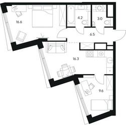 Планировка двухкомнатной(квартира) площадью 56.2 квадратных метров в ЖК “ЖК Нексус от Аквилон”