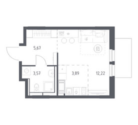 Планировка студии(квартира) площадью 25.35 квадратных метров в ЖК “ЖК Большое Путилково”