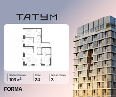 Планировка трехкомнатной(квартира) площадью 103 квадратных метров в “ЖК Татум”