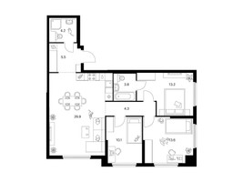 Планировка трехкомнатной(квартира) площадью 84.6 квадратных метров в “ЖК Кронштадтский 9”