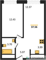 Планировка однокомнатной(квартира) площадью 37.5 квадратных метров в “ЖК Self (Селф)”