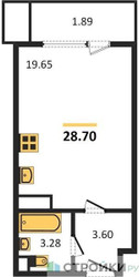 Планировка студии(апартаменты) площадью 28.7 квадратных метров в ЖК “ЖК Равновесие”
