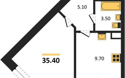 Планировка однокомнатной(квартира) площадью 35.4 квадратных метров в ЖК “ЖК Малиново”