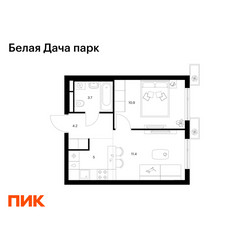 Планировка однокомнатной(квартира) площадью 35.2 квадратных метров в ЖК “ЖК Белая Дача парк”