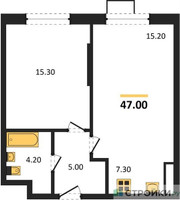 Планировка однокомнатной(квартира) площадью 47 квадратных метров в “ЖК Прокшино”