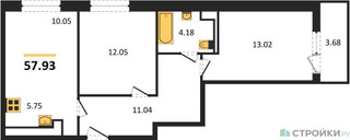 Планировка двухкомнатной(квартира) площадью 57.93 квадратных метров в “Жилые кварталы Новое Пушкино”