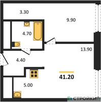 Планировка однокомнатной(квартира) площадью 41.2 квадратных метров в “ЖК INJOY (Инджой)”