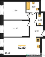 Планировка двухкомнатной(квартира) площадью 52.8 квадратных метров в “ЖК Первый Московский”