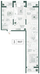 Планировка трехкомнатной(квартира) площадью 104.55 квадратных метров в ЖК “ЖК Рига Хиллс”