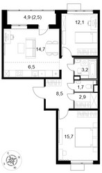 Планировка трехкомнатной(квартира) площадью 67.8 квадратных метров в ЖК “ЖК 1-й Химкинский (Первый Химкинский)”