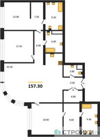 Планировка трехкомнатной(квартира) площадью 157.3 квадратных метров в “ЖК Большая Татарская 35”