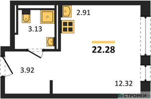 Планировка студии(квартира) площадью 22.28 квадратных метров в “ЖК Квартал Марьино”