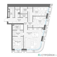 Планировка трехкомнатной(квартира) площадью 126.1 квадратных метров в “Квартал Тишинский Бульвар”