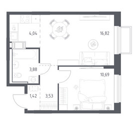 Планировка однокомнатной(квартира) площадью 40.38 квадратных метров в ЖК “ЖК Томилино Парк”