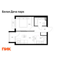 Планировка однокомнатной(квартира) площадью 33.1 квадратных метров в “ЖК Белая Дача парк”