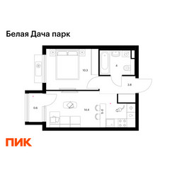 Планировка однокомнатной(квартира) площадью 33.1 квадратных метров в ЖК “ЖК Белая Дача парк”