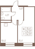 Планировка однокомнатной(квартира) площадью 34.6 квадратных метров в “ЖК Западная Ивантеевка”