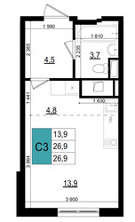 Планировка студии(квартира) площадью 26.9 квадратных метров в ЖК “ЖК Одинцово Сити”