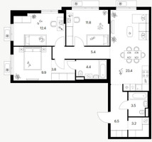 Планировка трехкомнатной(квартира) площадью 84.2 квадратных метров в “Ярославский квартал”