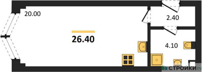 Планировка студии(квартира) площадью 26.4 квадратных метров в ЖК “ЖК ЗИЛАРТ”