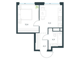 Планировка однокомнатной(квартира) площадью 33.5 квадратных метров в “ЖК Левел Мичуринский”
